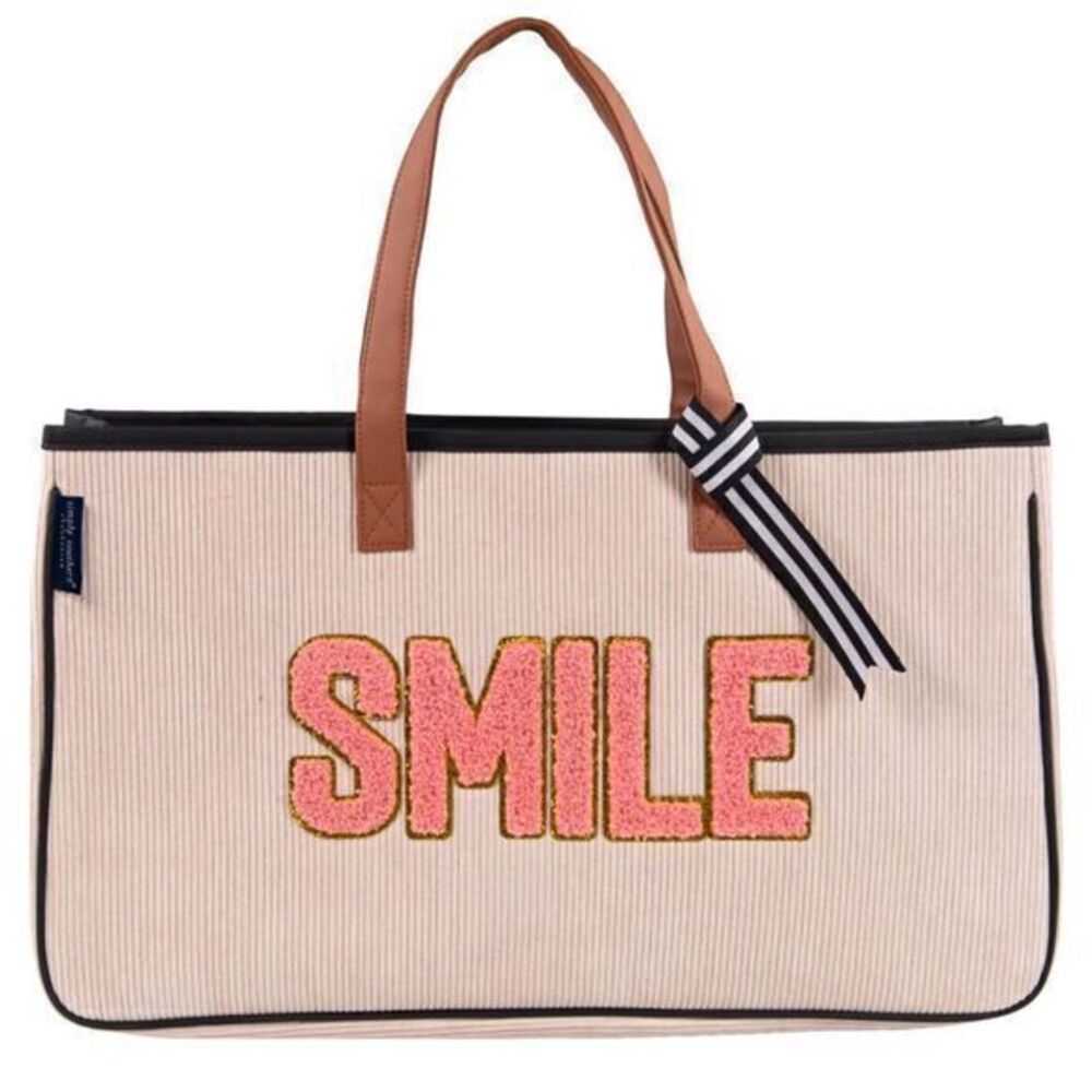 NWT Simply Southern “Smile” Corduroy Sparkle Tote‎ Bag
